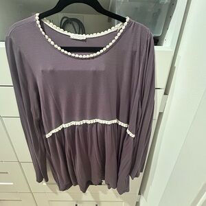 Chic Soul Lavender Long Sleeve Top with Cream Accents